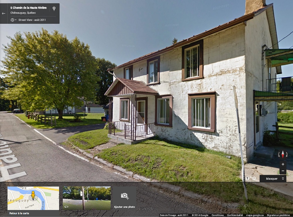 Capture ecran Google Street View maison Moise-Pregent Chateauguay 5 chemin de la Haute-Riviere Copyright Google Maps et Google View