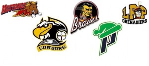Logos des Mustangs Braves Condors Patriotes et Grenadiers