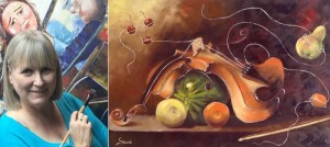 artiste-peintre Guylaine_Sauve et tableau Violon et fruits Photos courtoisie MRC