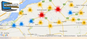 Carte des entreprsies du Haut-Saint-Laurent via carte Google Image courtoisie CLD HSL