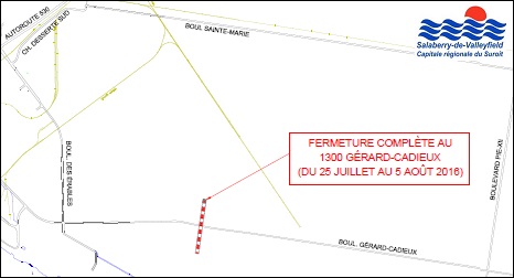 Plan fermeture boulevard Gerard-Cadieux Valleyfield 25 juillet 2016 Image courtoisie Ville Valleyfield