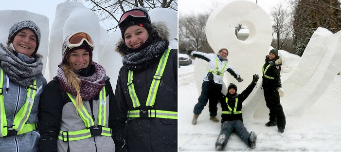 les six etudiants en arts visuels au concours sculpture sur neige 2017 Photos Colval