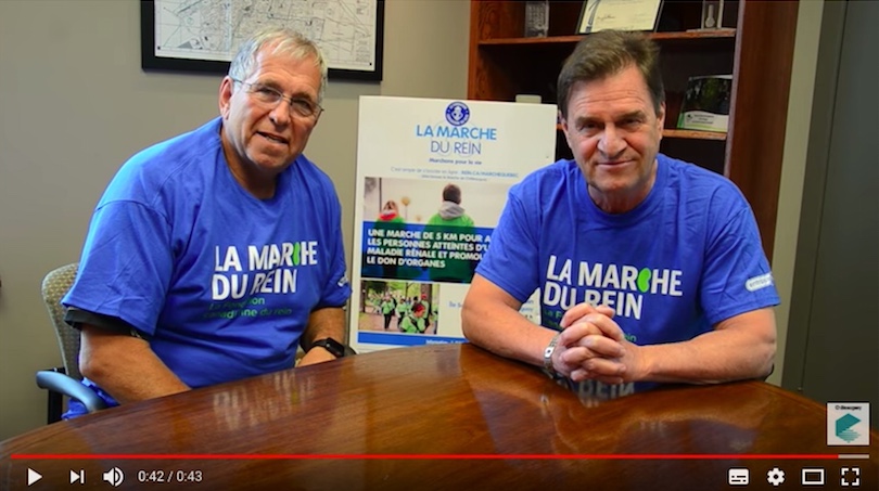 conseiller municipal Michel Enault et maire de Chateauguay Pierre-Paul_Routhier pour Marche du rein extrait video YouTube VC