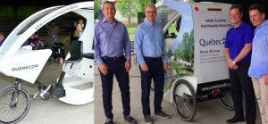 velo triporteur lancement Chateauguay juin2018 avec maire et ministre photos VC