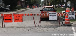travaux detour rue barree rue St-Thomas coin Champlain a Valleyfield aout2018 photo INFOSuroit