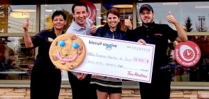 Devoilement campagne 2018 Biscuit Sourire TimHortons pour Fondation hopital Suroit phoio courtoisie FHS