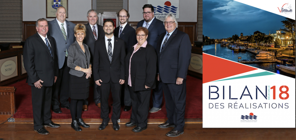 conseil municipal Ville Valleyfield et couverture revue Bilan des realisations 2018 photos via SdV