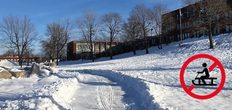 neige Place du 150e a Beauharnois interdiction glissade photo courtoisie Ville de Beauharnois