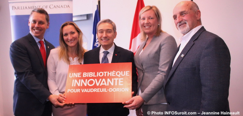 deputes ministre et maire annonce biblio Vaudreuil-Dorion photo JHaineault INFOSuroit