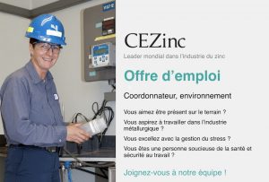 emploi CEZinc coordonnateur environnement avec photo courtoisie CEZinc
