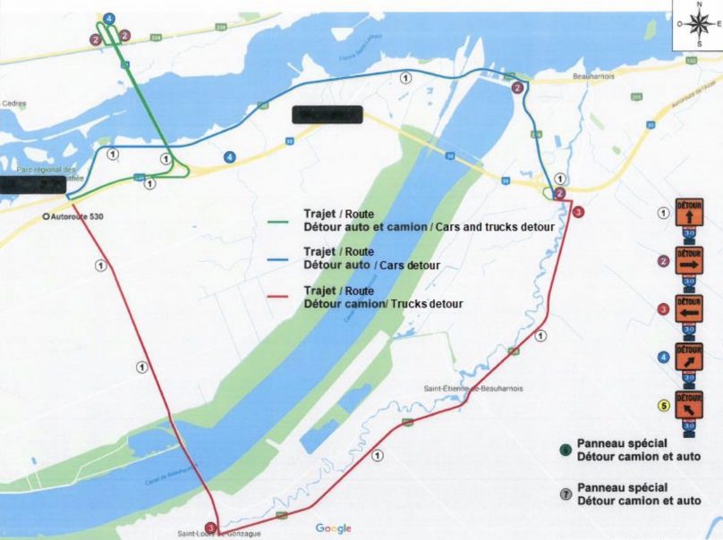 Carte detour travaux autoroute 30 pont M-Parent visuel courtoisie A30Express