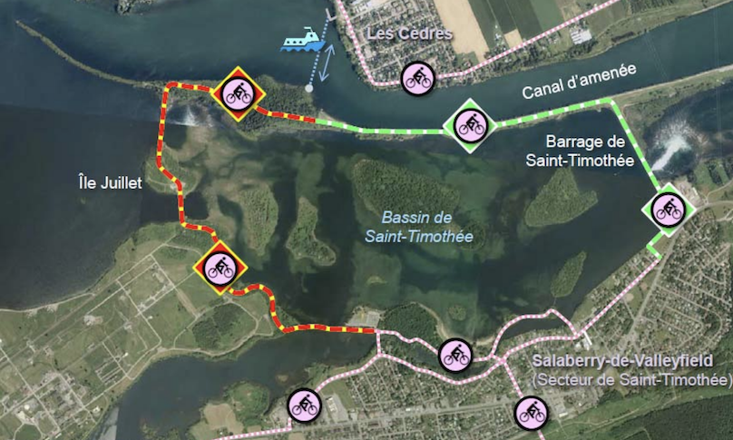 Hydro-Quebec carte 2019 fermeture piste cyclable parc regional des iles-de-St-Timothee visuel via HQ