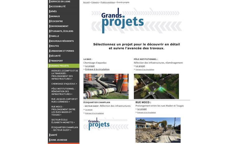 Capture ecran Grands Projets site Web Ville Valleyfield 2mai2019