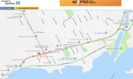 carte travaux route 338 a Les Coteaux aout2019 courtoisie MTQ