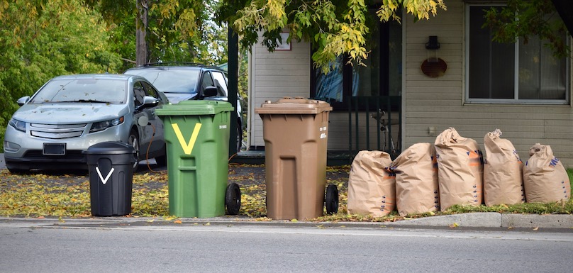 La collecte des feuilles mortes passe par le bac brun et des contenants  appropriés