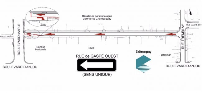 carte Ville de Chateauguay rue de Gaspe Ouest sens unique nov2019 courtoisie VC