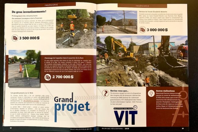 Bilan des realisations 2019 Ville Valleyfield pages 18 et 19 Grands projets