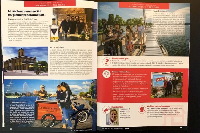 Bilan des realisations 2019 Ville Valleyfield pages 22 et 23 Commerce et Tourisme