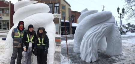 etudiants Cegep Valleyfield au concours intercollegial sculpture sur neige fev20 photo ErickCyr via ColVal