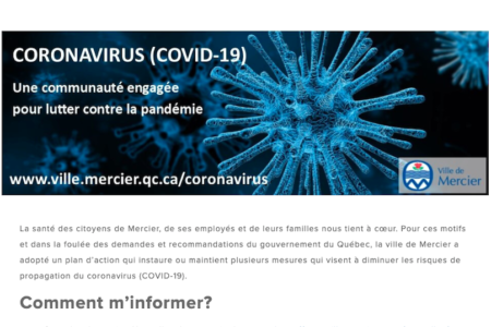 capture ecran site Web Ville Mercier section coronavirus 17mars2020